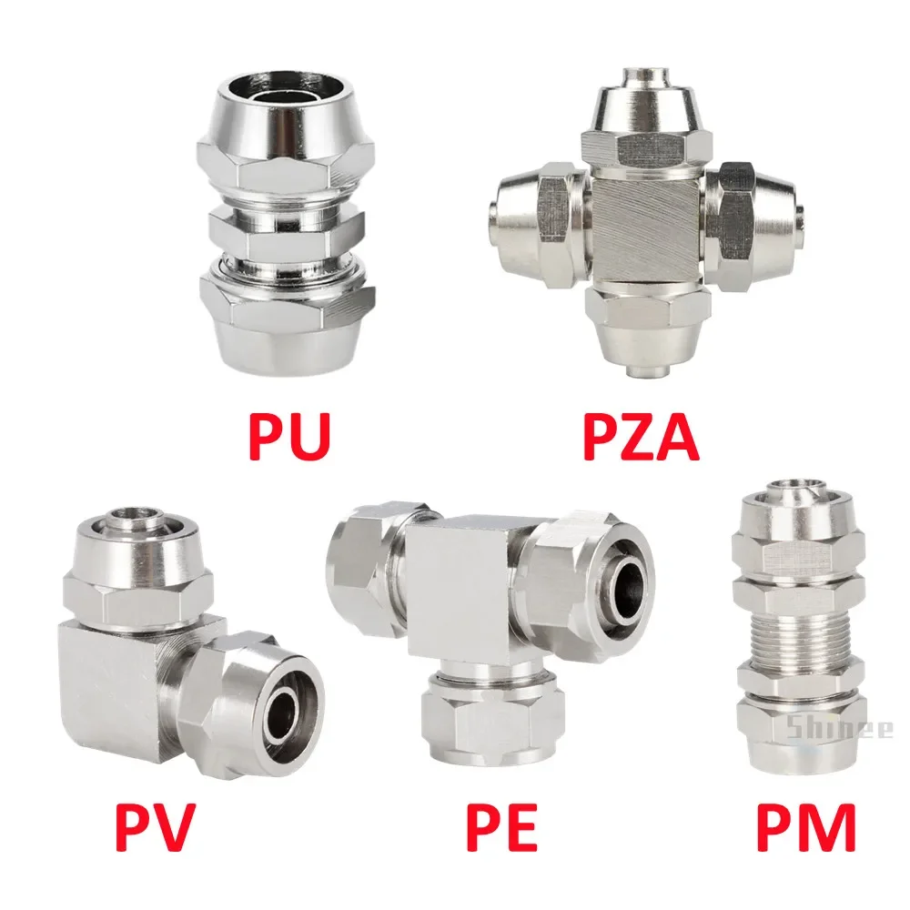 Compression Fitting Brass - Verkoperd Nikkel Pneumatische Lucht Snelkoppeling Voor